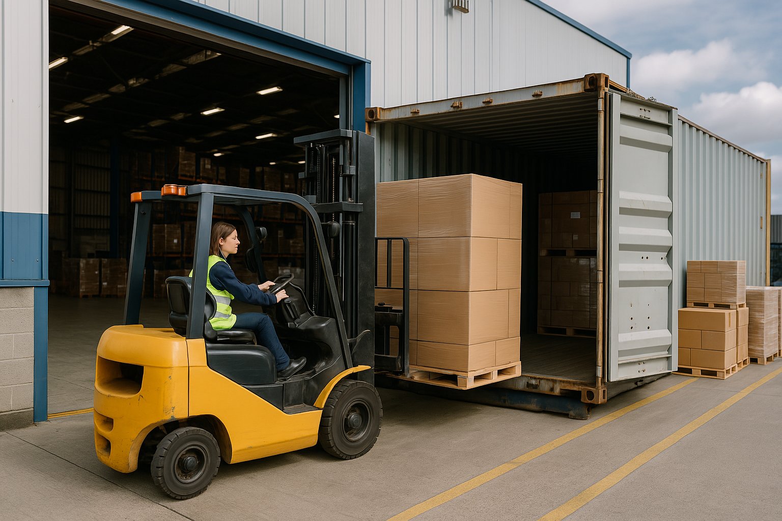 Worker loading freight with forklift at Viking Cargo