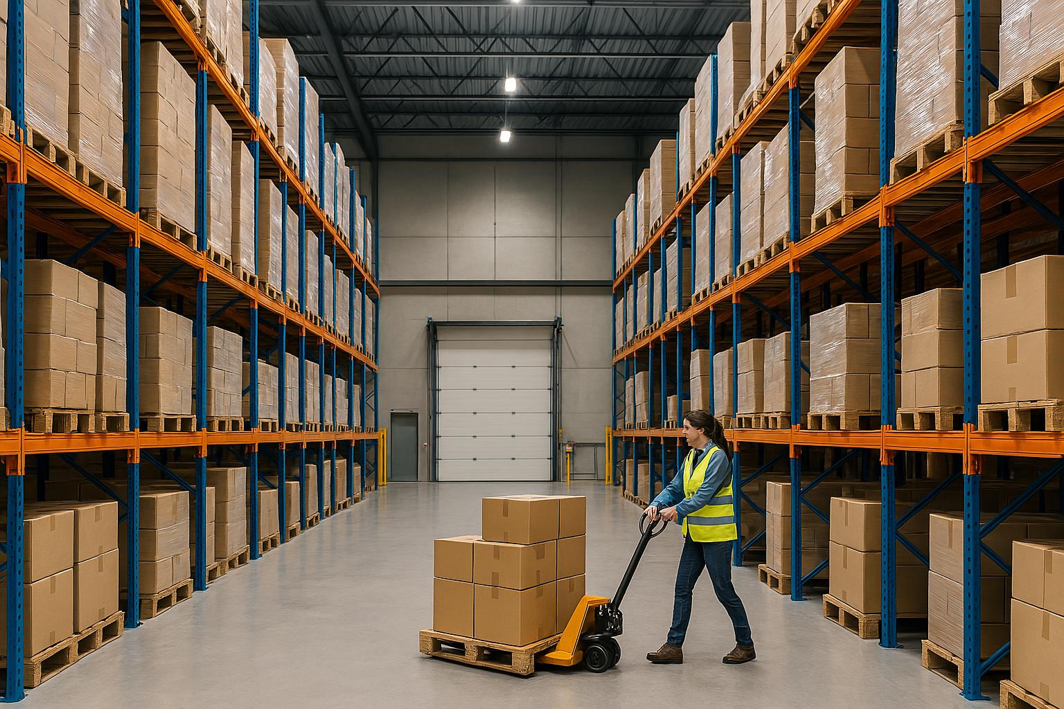 Clean and spacious logistics warehouse with racking
