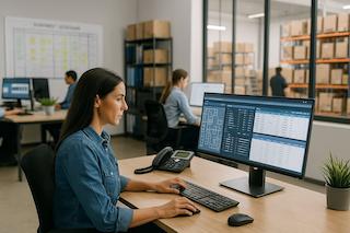 Modern logistics office with operations monitors