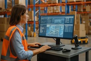 Warehouse worker using digital logistics tools