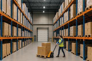 Clean and spacious logistics warehouse with racking